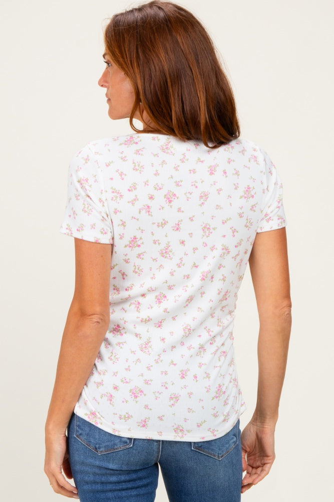 Pink Pointelle Ruching Short Sleeve Top