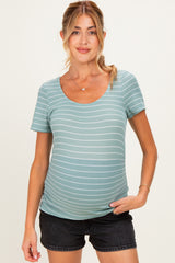 Jade Stripe Ruching Short Sleeve Maternity Top