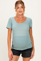 Jade Stripe Ruching Short Sleeve Maternity Top