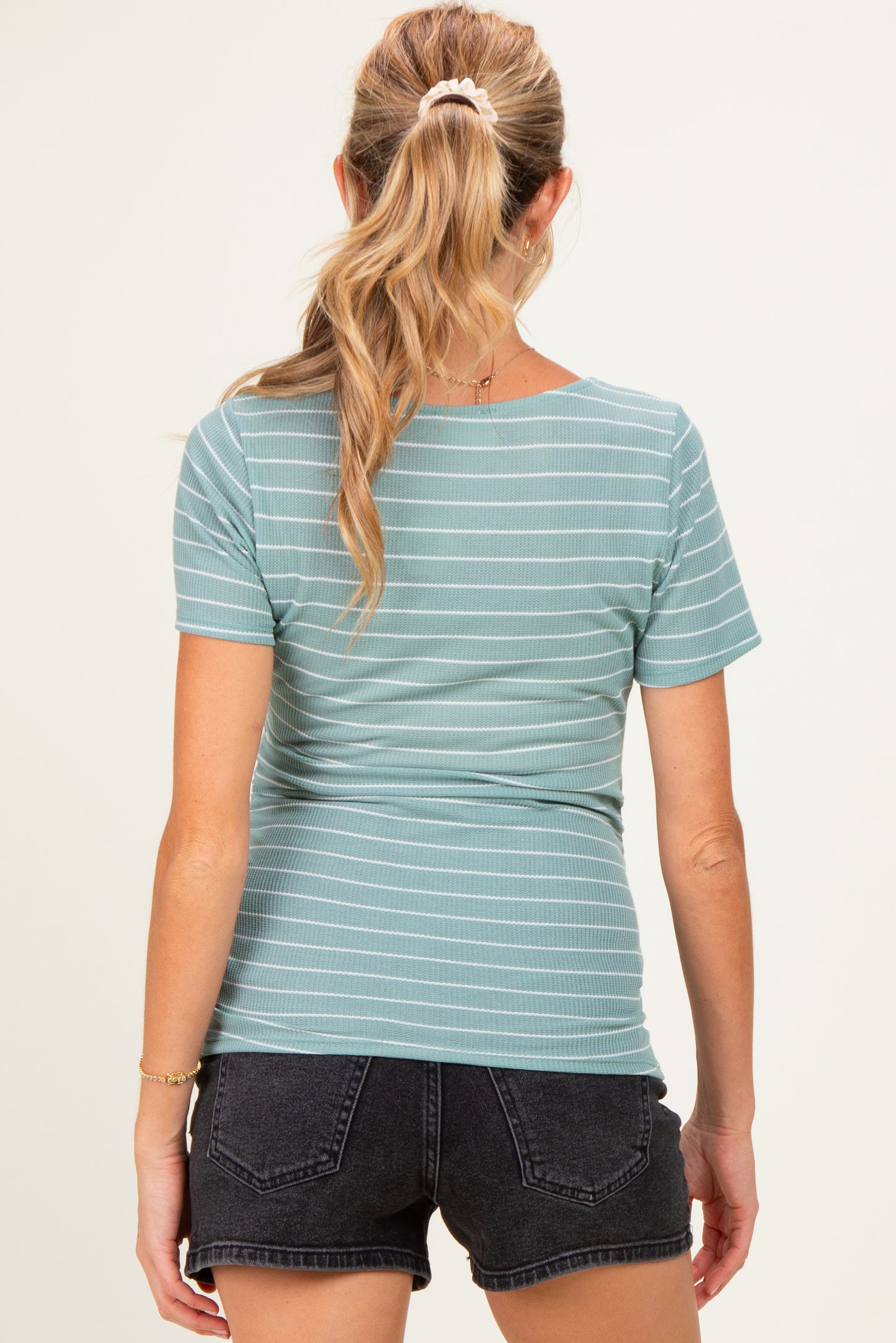 Jade Stripe Ruching Short Sleeve Maternity Top