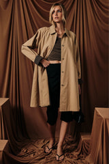 Tan Relaxed Fit Midi Button Trench Coat
