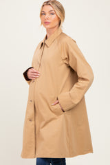 Tan Relaxed Fit Midi Button Maternity Trench Coat