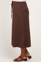 Chocolate Front Tie Maternity Maxi Skirt