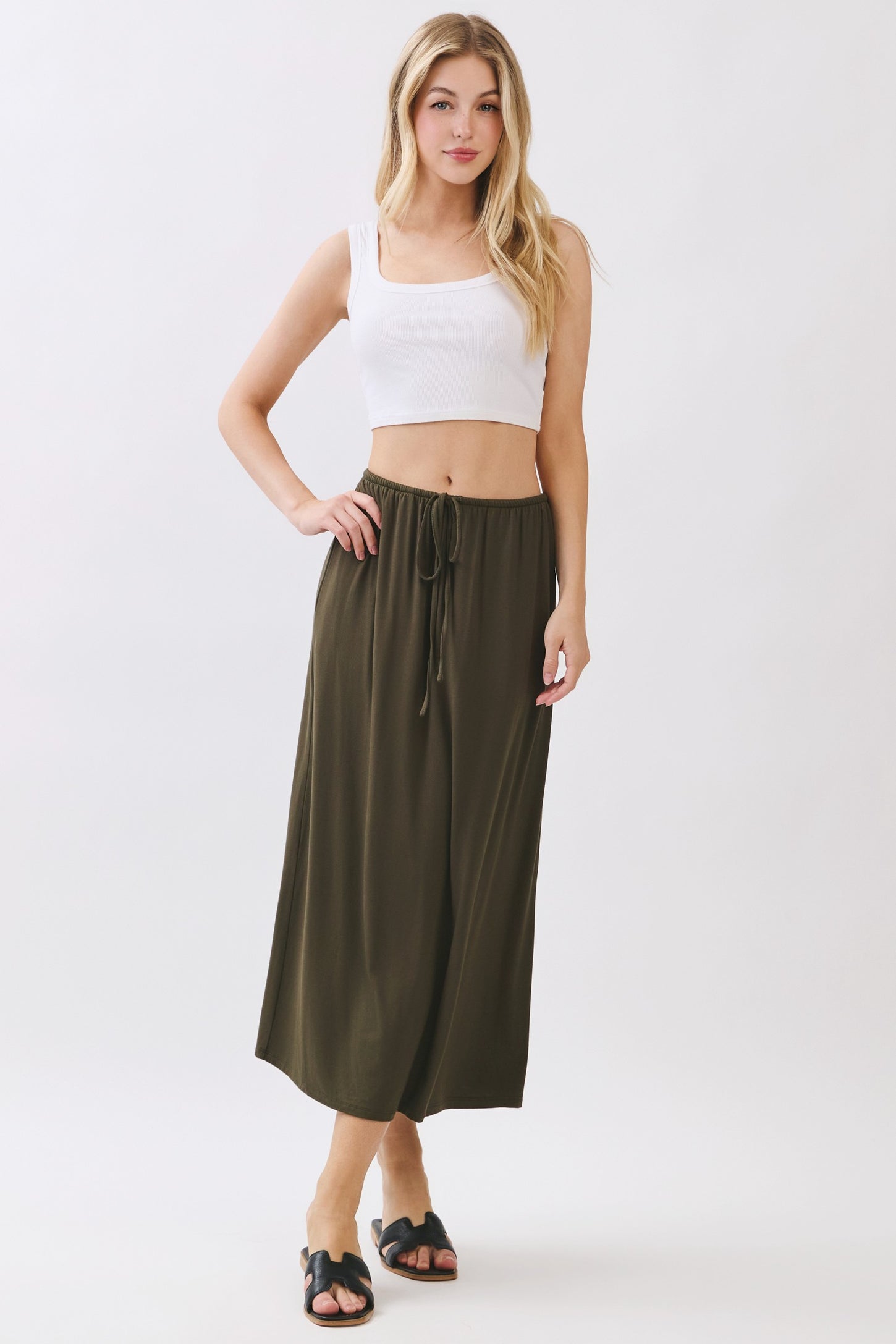 Olive Front Tie Maxi Skirt