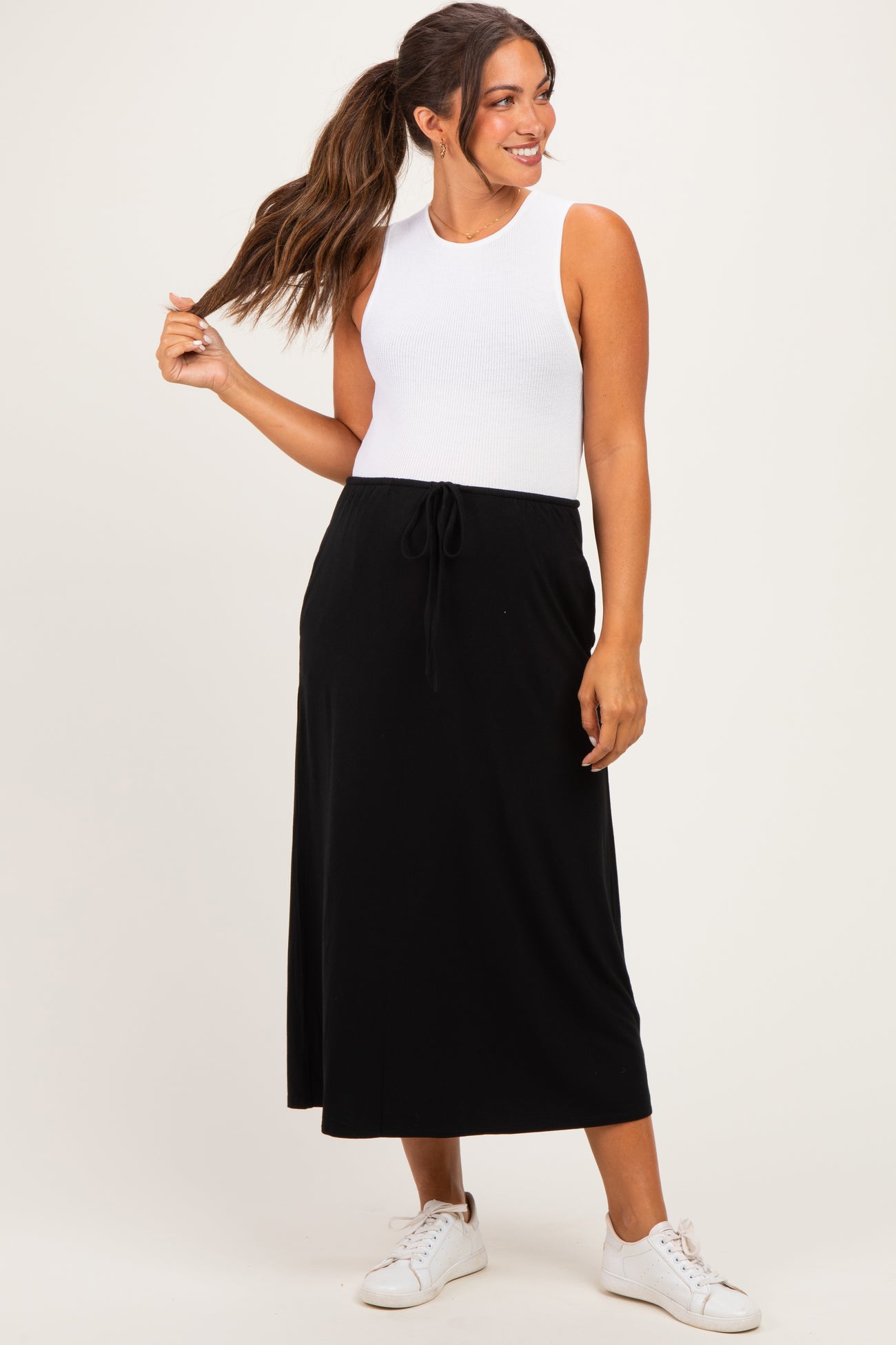 Black Front Tie Maternity Maxi Skirt