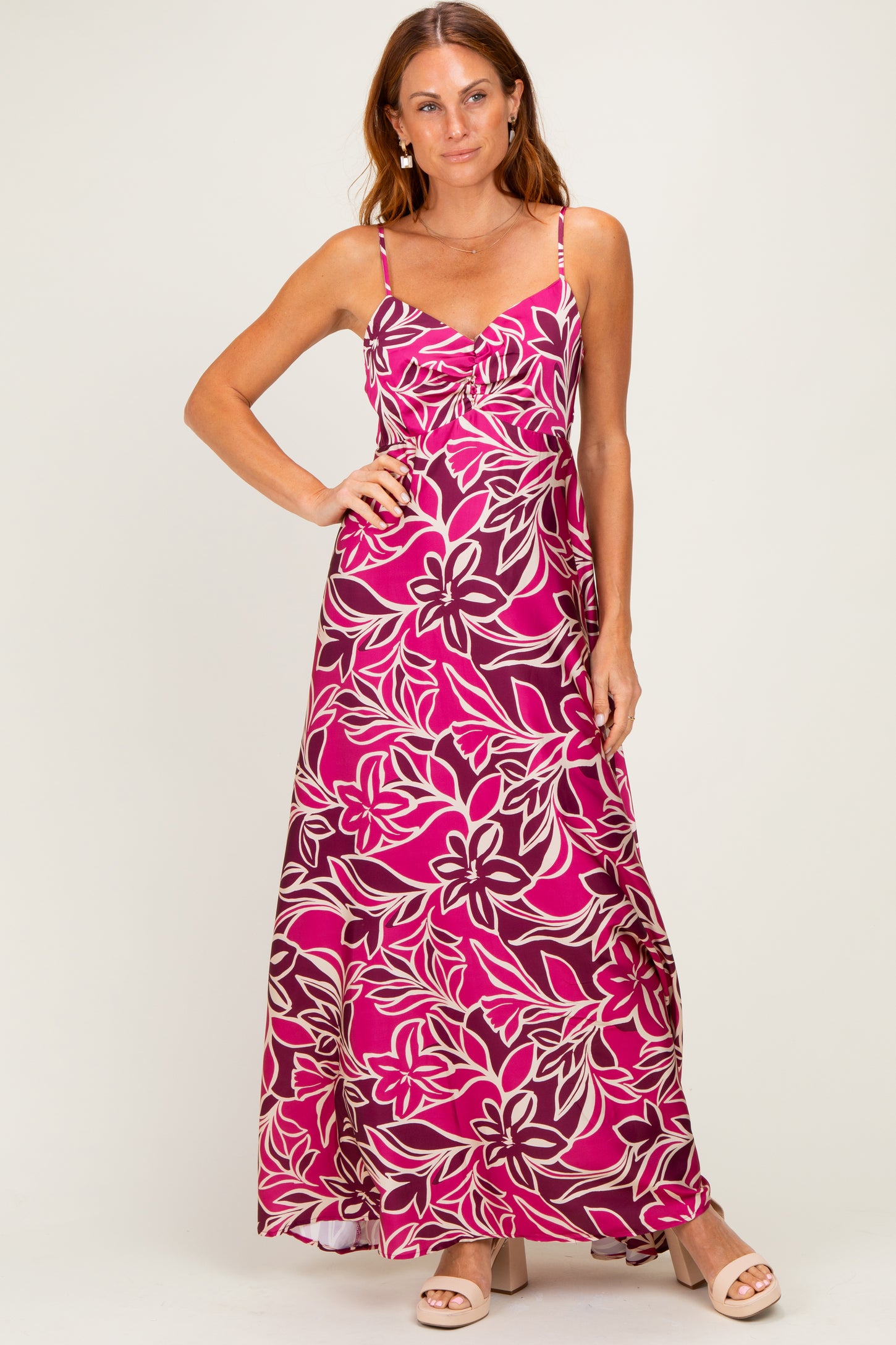 Berry Floral Sleeveless Maternity Maxi Dress