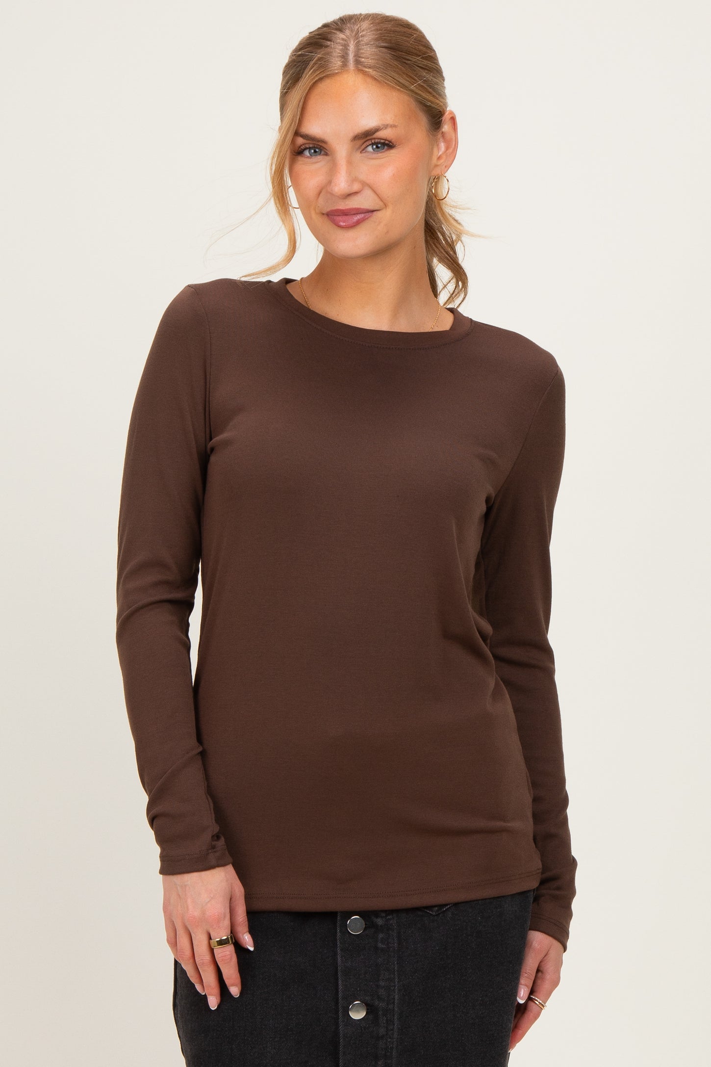 Brown Long Sleeve Maternity Top