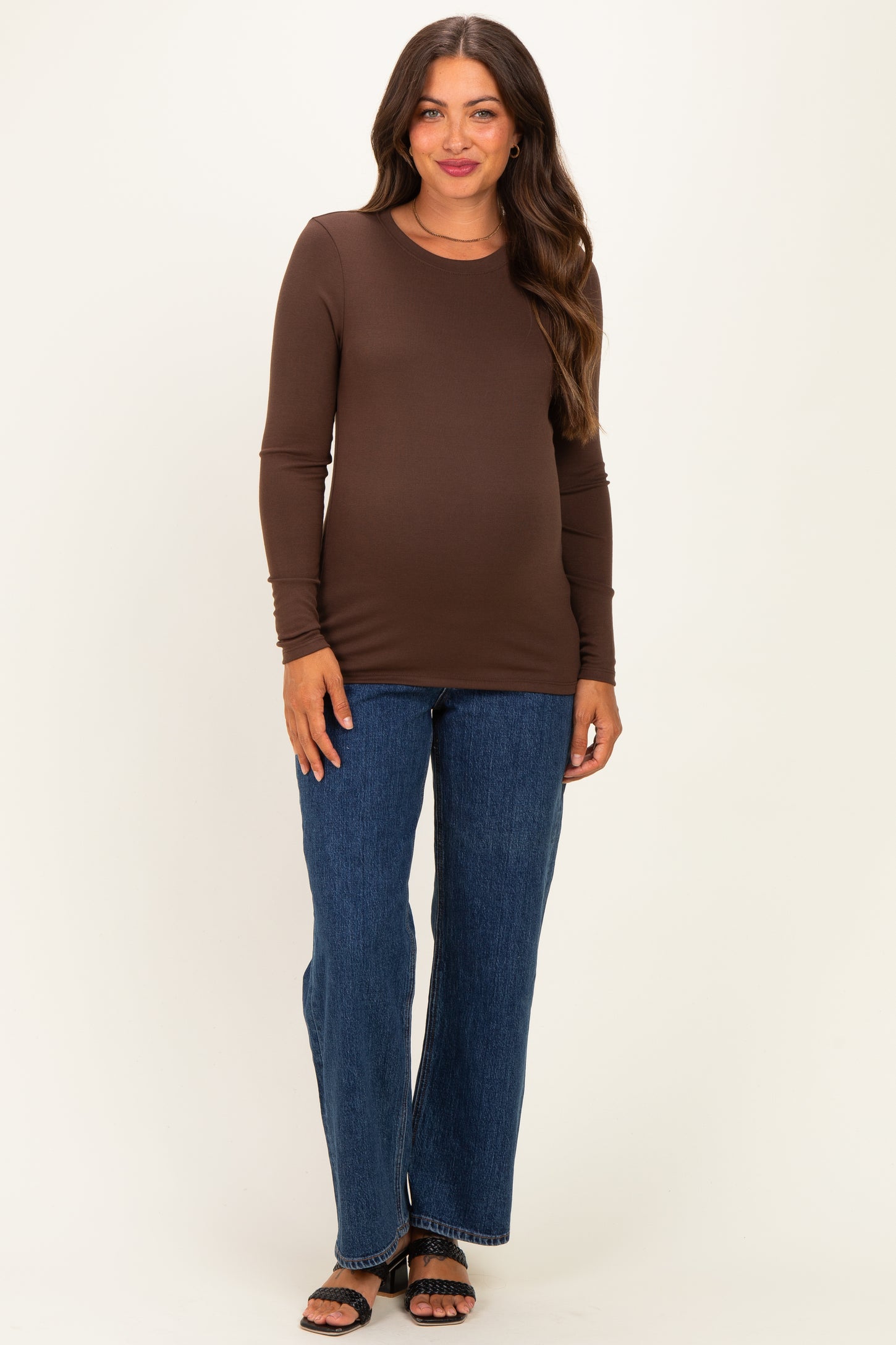 Brown Long Sleeve Maternity Top