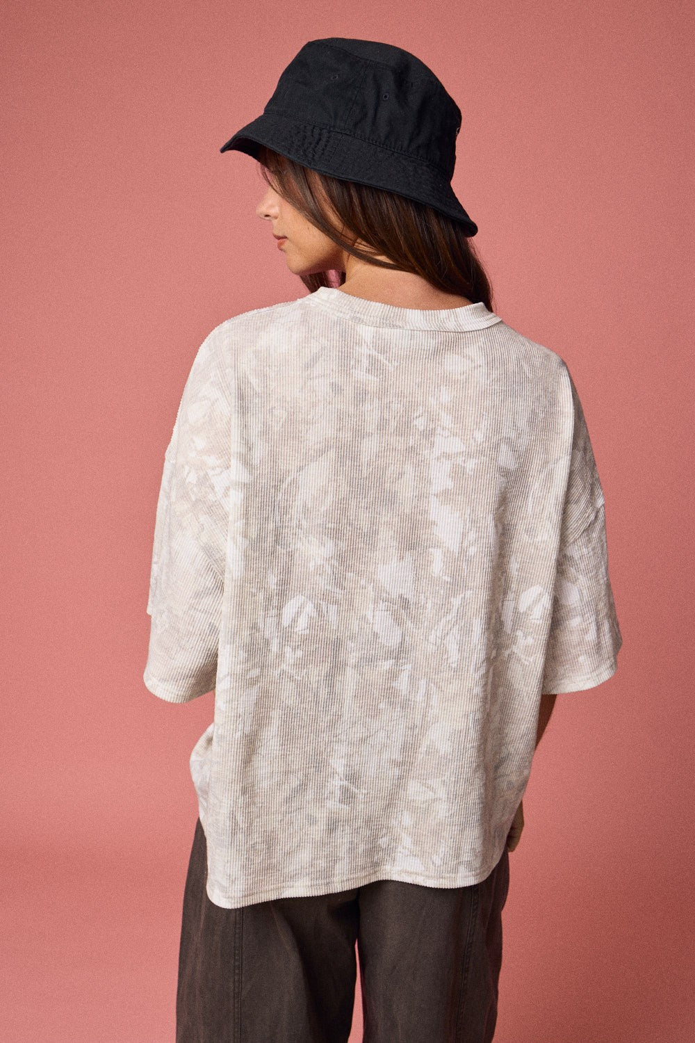 Faded Camo Print Ribbed Loose Fit Shirt