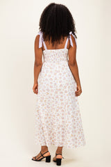 Lavender Floral Striped Shoulder Tie Maxi Dress
