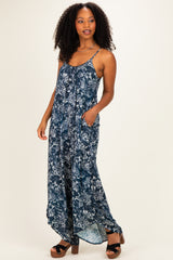 Navy Floral Beaded Wide Leg Jumpsuit