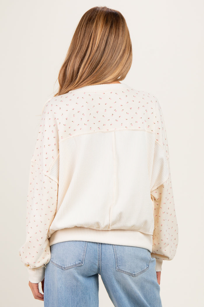Ivory Floral Colorblock Maternity Sweatshirt