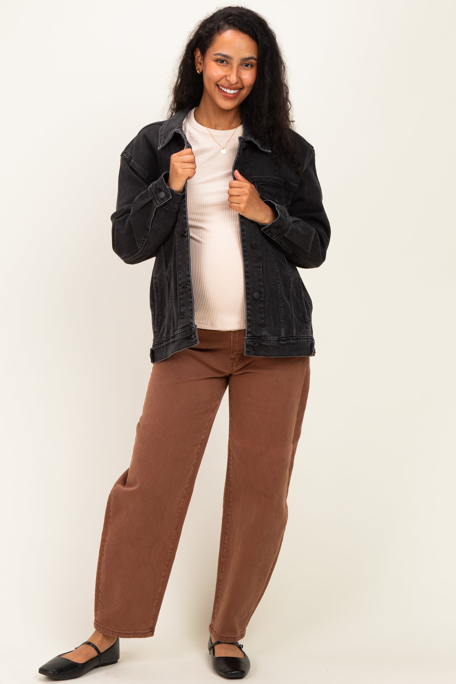 Black Faded Wash Oversized Maternity Denim Jacket