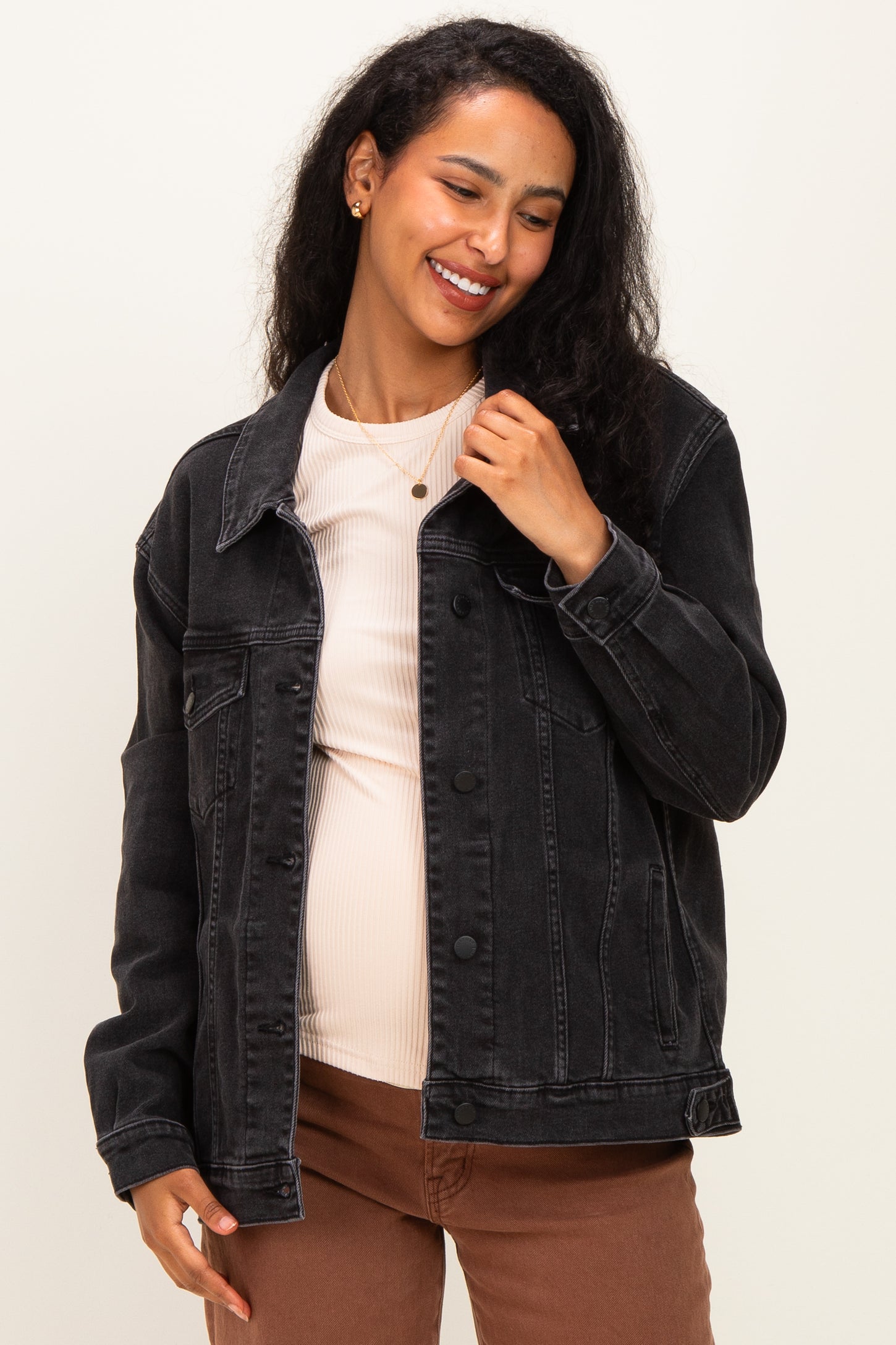 Black Faded Wash Oversized Maternity Denim Jacket