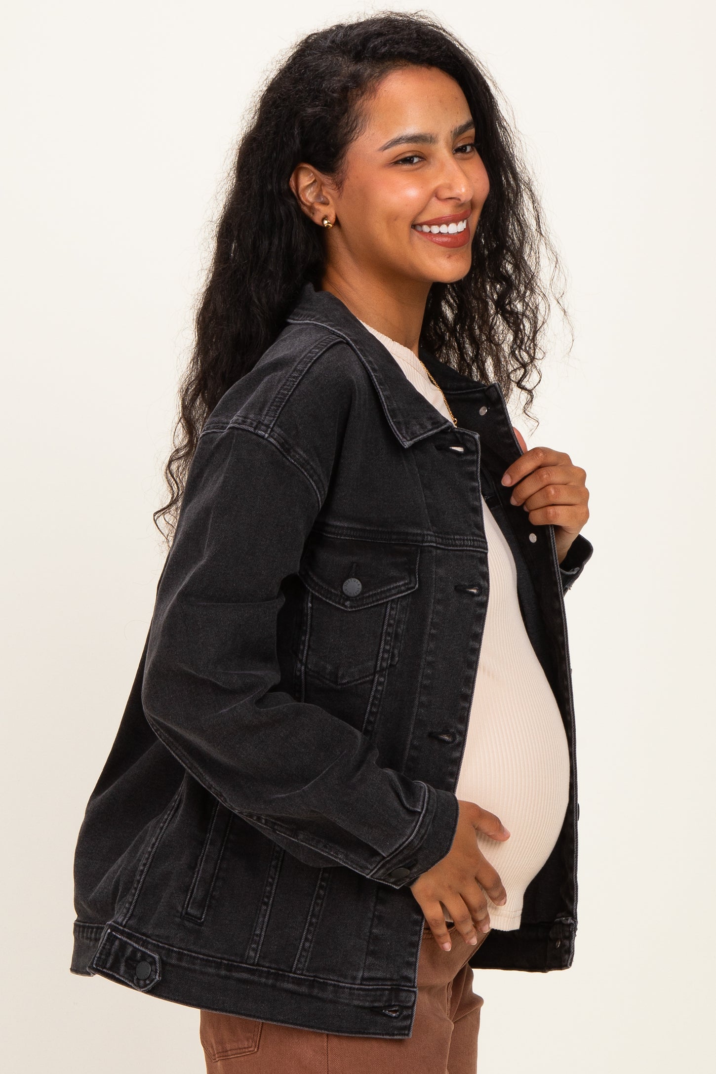 Black Faded Wash Oversized Maternity Denim Jacket