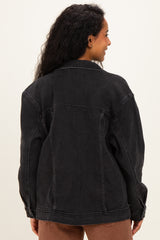 Black Faded Wash Oversized Maternity Denim Jacket