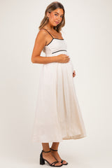 Natural Contrast Trim Maternity Maxi Dress