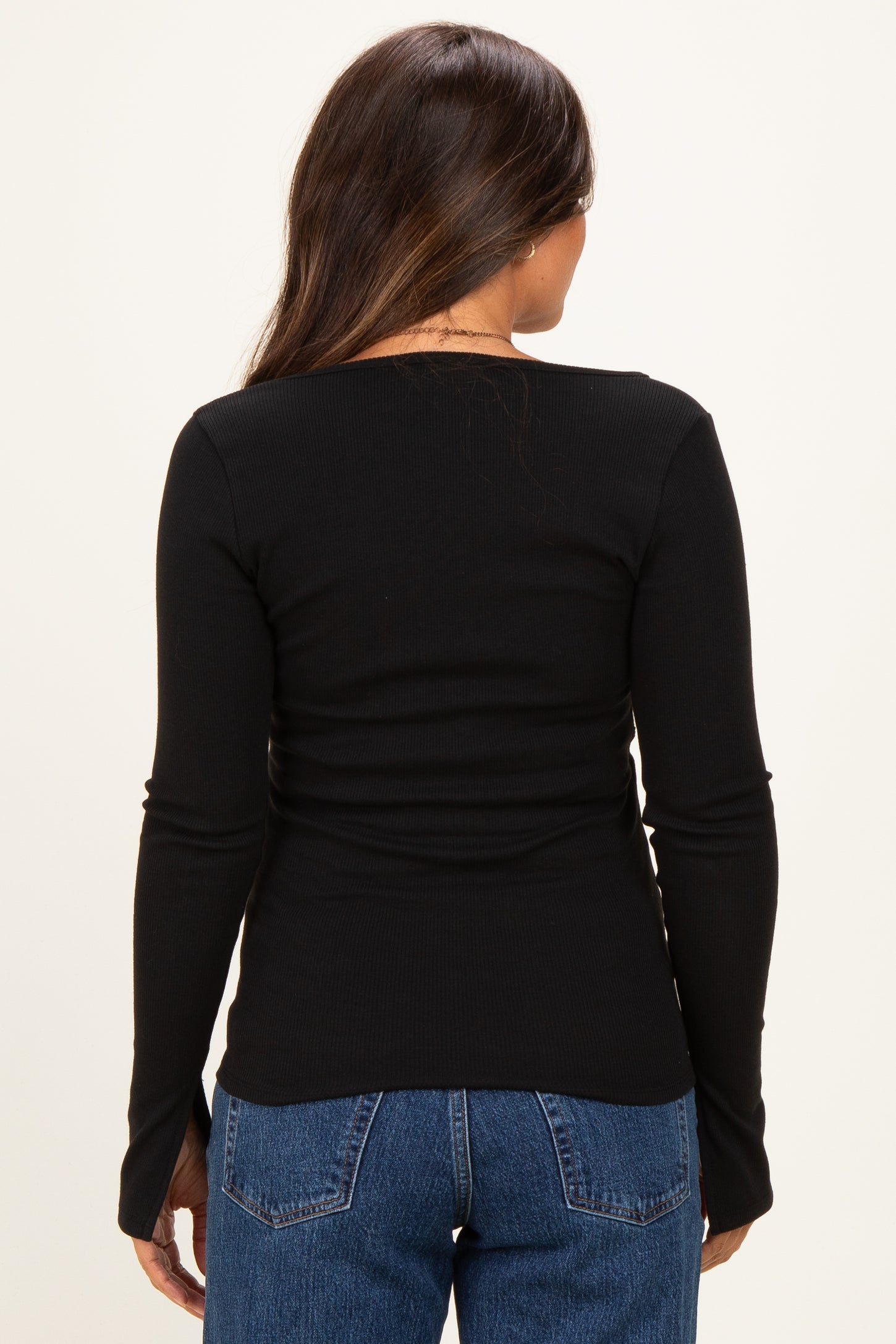 Black Fitted Long Sleeve Maternity Wrap/ Nursing Top