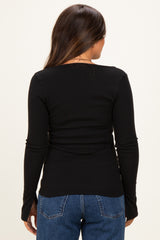 Black Fitted Long Sleeve Maternity Wrap/ Nursing Top