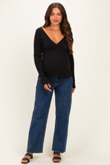 Black Fitted Long Sleeve Maternity Wrap/ Nursing Top