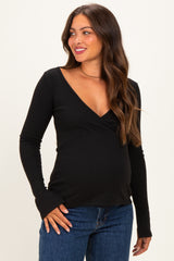 Black Fitted Long Sleeve Maternity Wrap/ Nursing Top