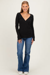 Black Fitted Long Sleeve Wrap/ Nursing Top