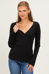 Black Fitted Long Sleeve Wrap/ Nursing Top