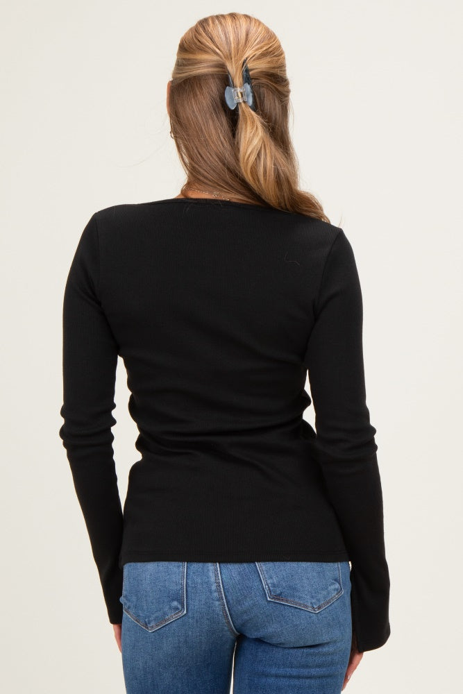 Black Fitted Long Sleeve Wrap/ Nursing Top
