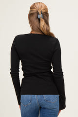 Black Fitted Long Sleeve Wrap/ Nursing Top