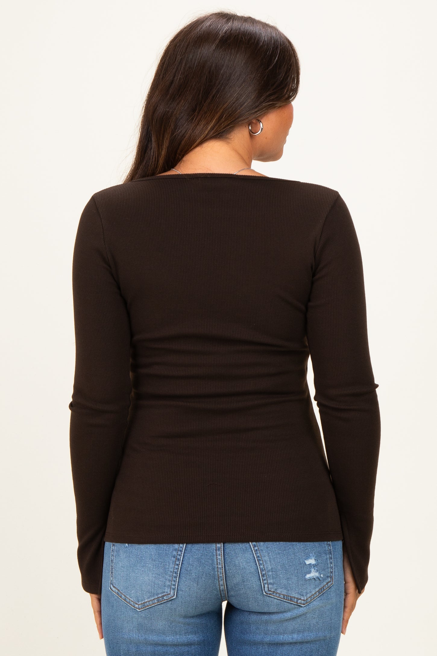 Brown Fitted Long Sleeve Maternity Wrap/ Nursing Top
