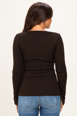 Brown Fitted Long Sleeve Maternity Wrap/ Nursing Top