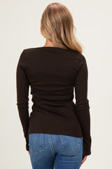 Brown Fitted Long Sleeve Wrap/ Nursing Top