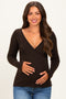 Brown Fitted Long Sleeve Maternity Wrap/ Nursing Top