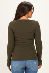 Olive Fitted Long Sleeve Maternity Wrap/ Nursing Top