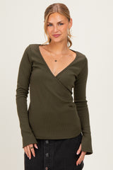 Olive Fitted Long Sleeve Maternity Wrap/ Nursing Top