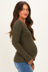Olive Fitted Long Sleeve Maternity Wrap/ Nursing Top