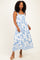 Light Blue Floral Shoulder Tie Midi Dress