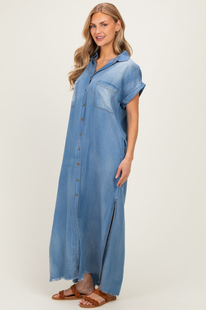 Light Denim Chambray Maxi Shirt Dress