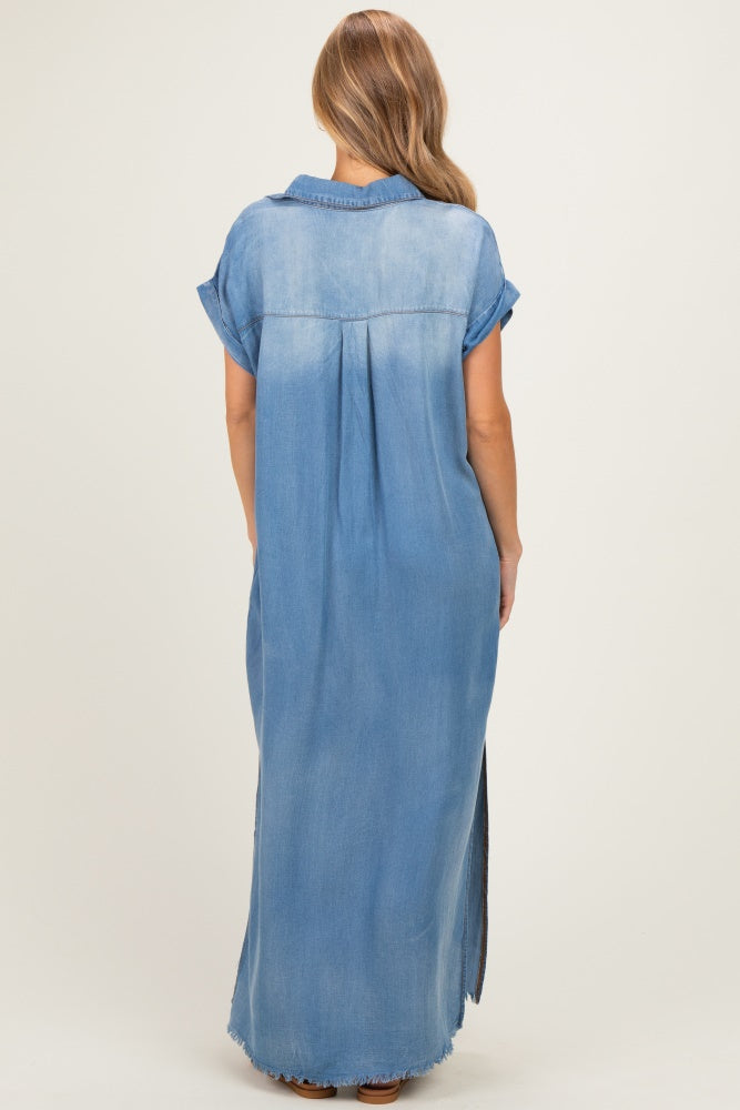 Light Denim Chambray Maxi Shirt Dress