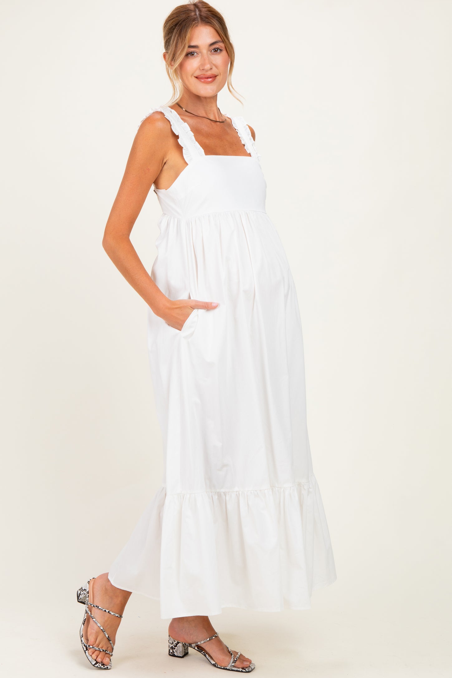 White Cutout Tie Back Maternity Midi Dress