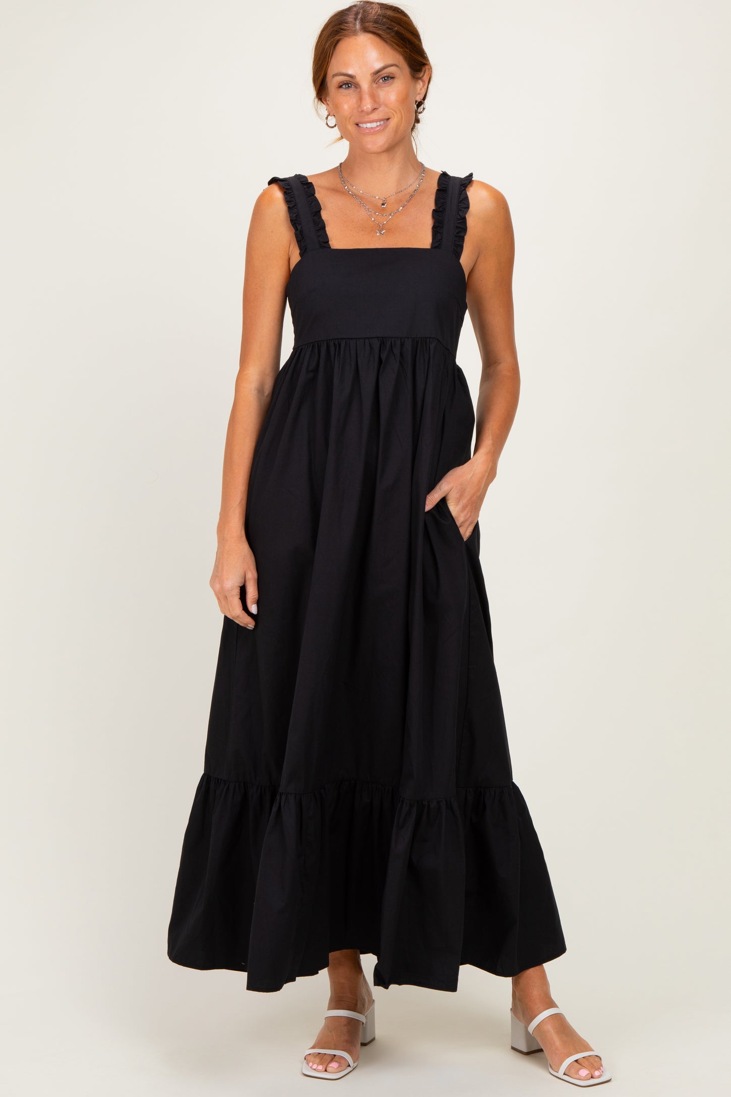 Black Cutout Tie Back Midi Dress
