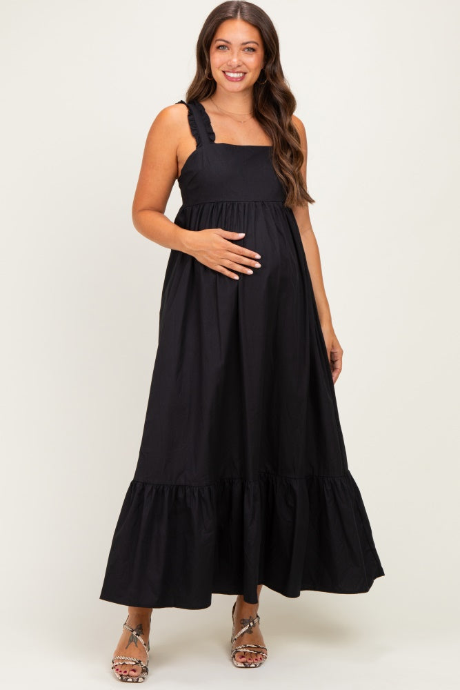 Black Cutout Tie Back Maternity Midi Dress