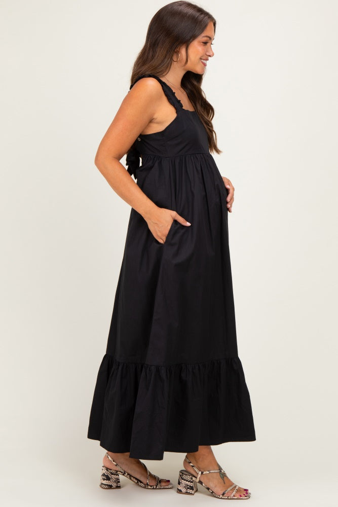 Black Cutout Tie Back Maternity Midi Dress