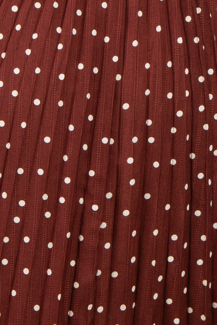 Brown Polka Dot Pleated Maternity Midi Dress