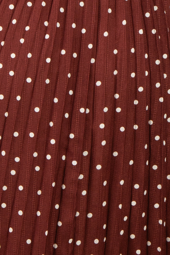 Brown Polka Dot Pleated Maternity Midi Dress