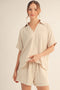 Oatmeal Embroidered Detail Collared Boxy Top