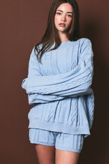 Light Blue Oversized Cable Knit Maternity Sweater