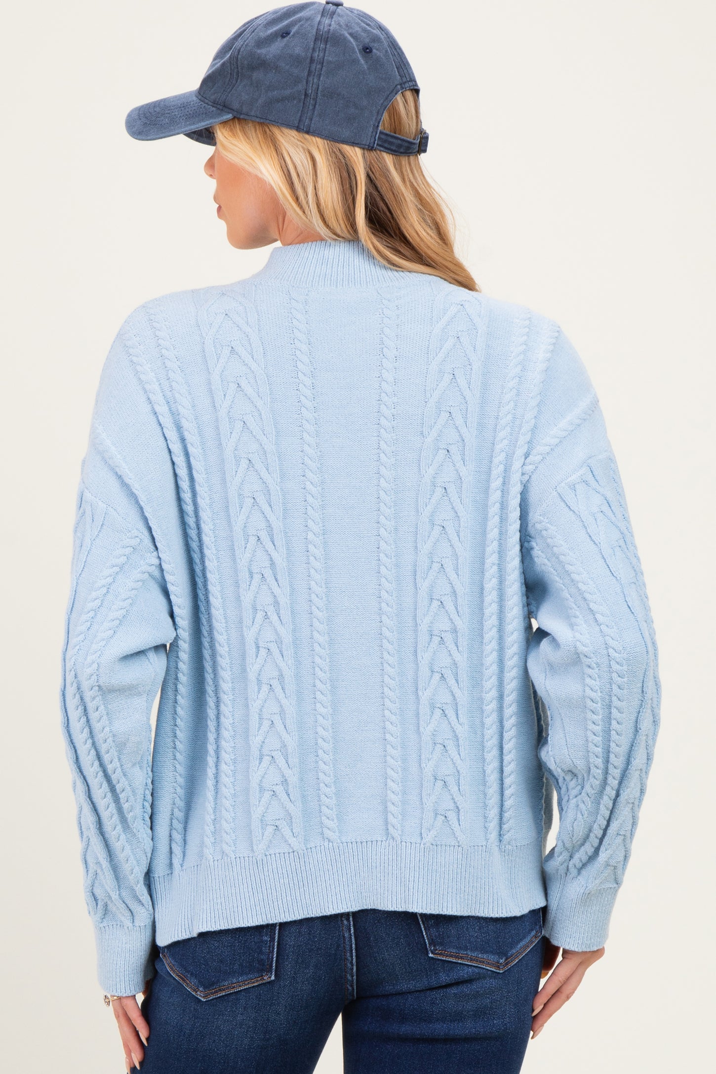 Light Blue Oversized Cable Knit Maternity Sweater