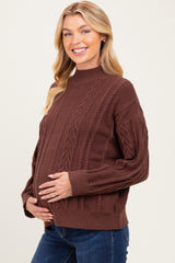 Brown Oversized Cable Knit Maternity Sweater