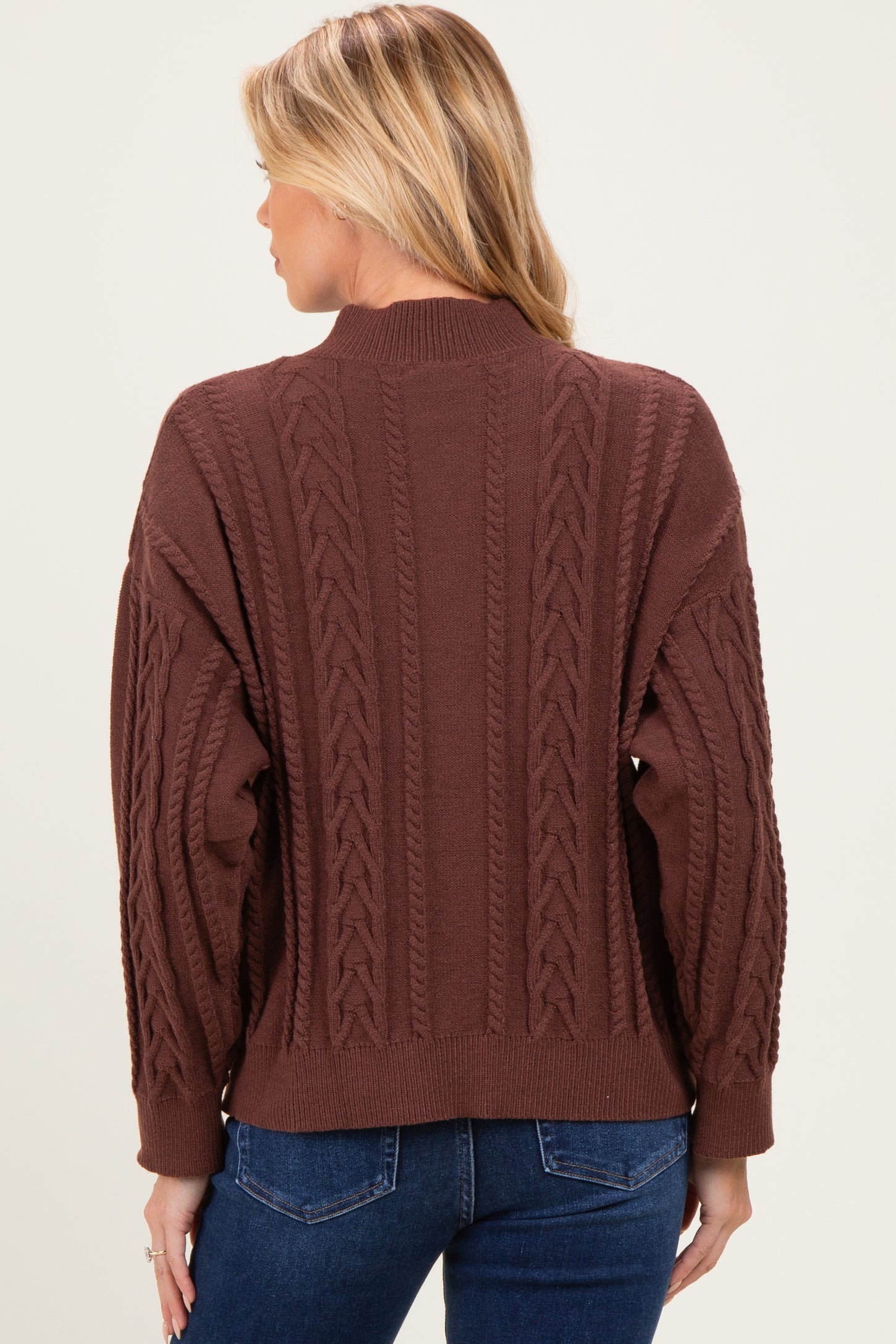Brown Oversized Cable Knit Maternity Sweater